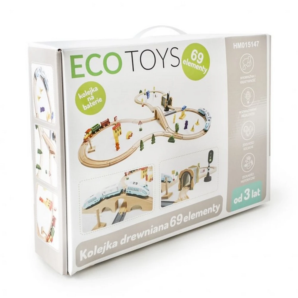 Jucarie cale ferata din lemn cu tren cu baterii Ecotoys, 69 elemente, multicolor [2]