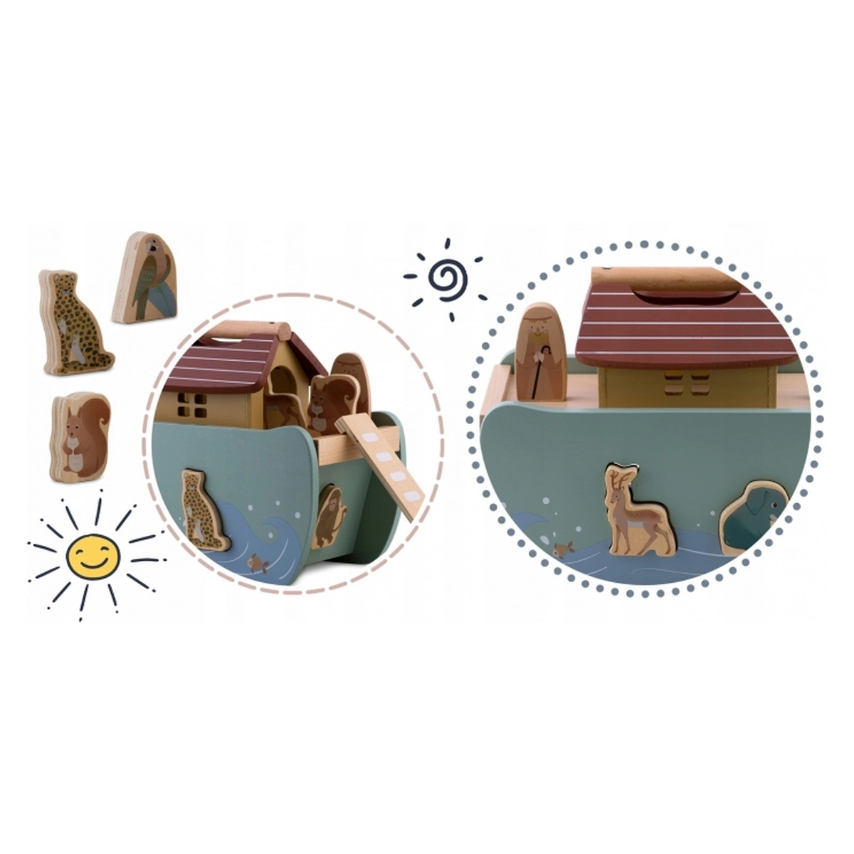 Jucarie educativa Arca lui Noe din lemn cu animalute, Nukido [5]