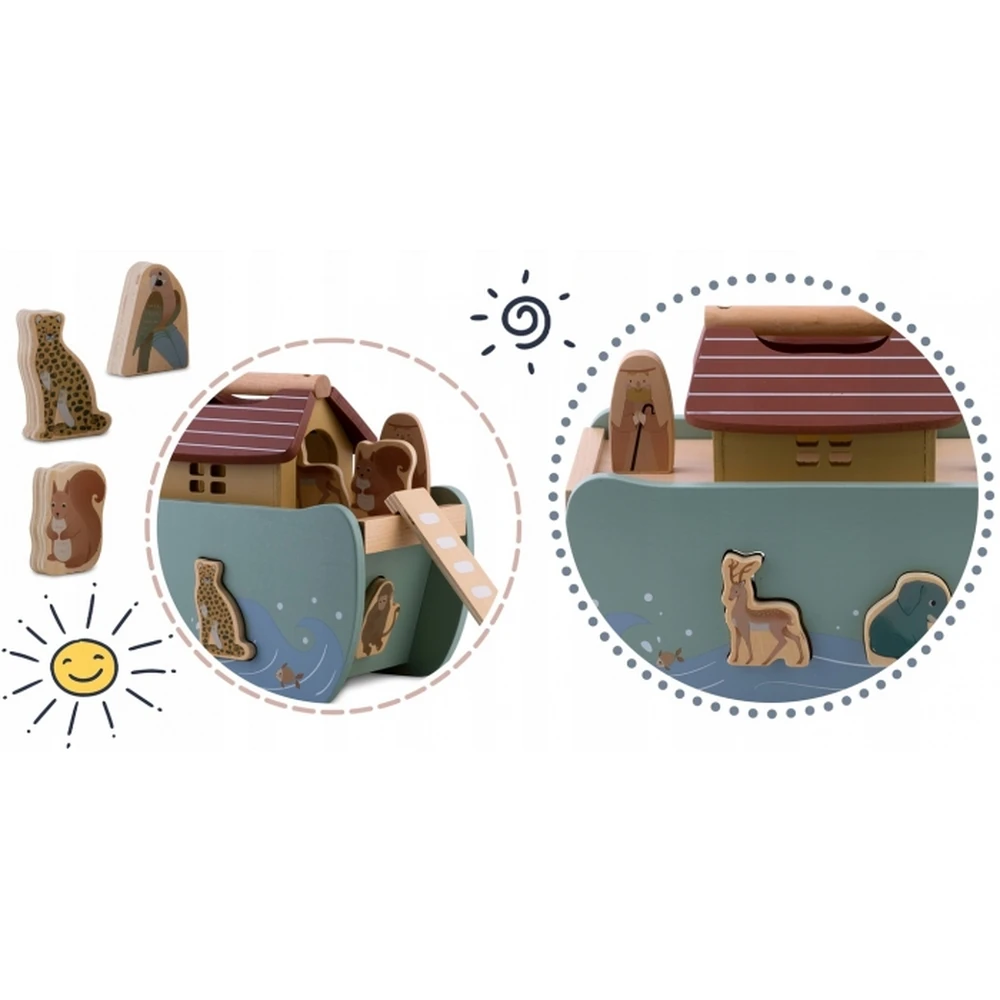 Jucarie educativa Arca lui Noe din lemn cu animalute, Nukido [5]