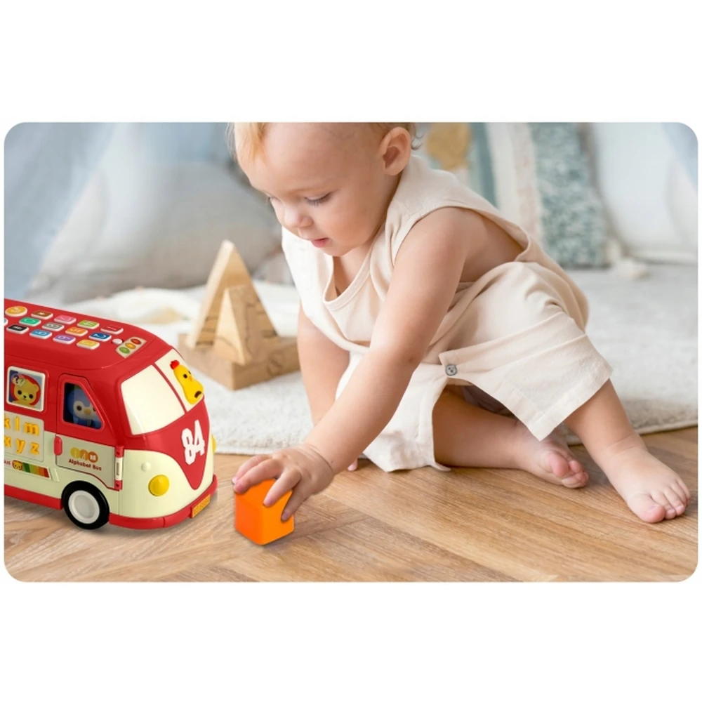 Jucarie educativa in forma de autobus cu sunete si cuburi Ricokids - Rosu [3]