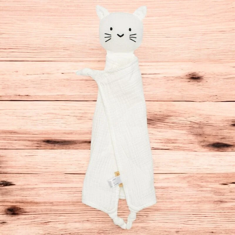 Jucarie interactiva, New Baby, Cat, Din muselina, Bumbac, 30x30 cm, 0 luni+, White [2]