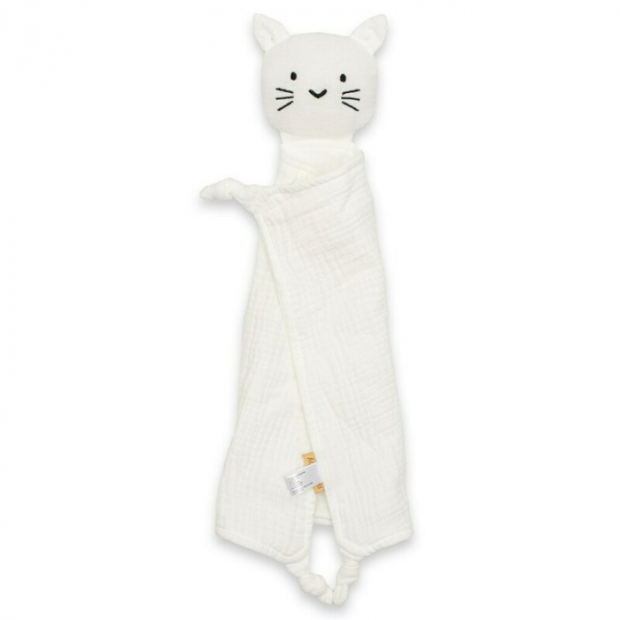 Jucarie interactiva, New Baby, Cat, Din muselina, Bumbac, 30x30 cm, 0 luni+, White [1]