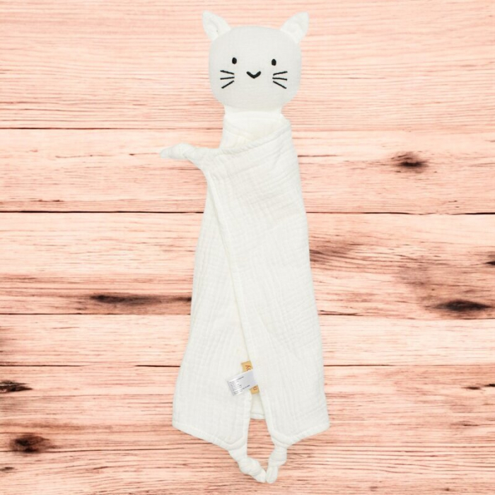 Jucarie interactiva, New Baby, Cat, Din muselina, Bumbac, 30x30 cm, 0 luni+, White [2]