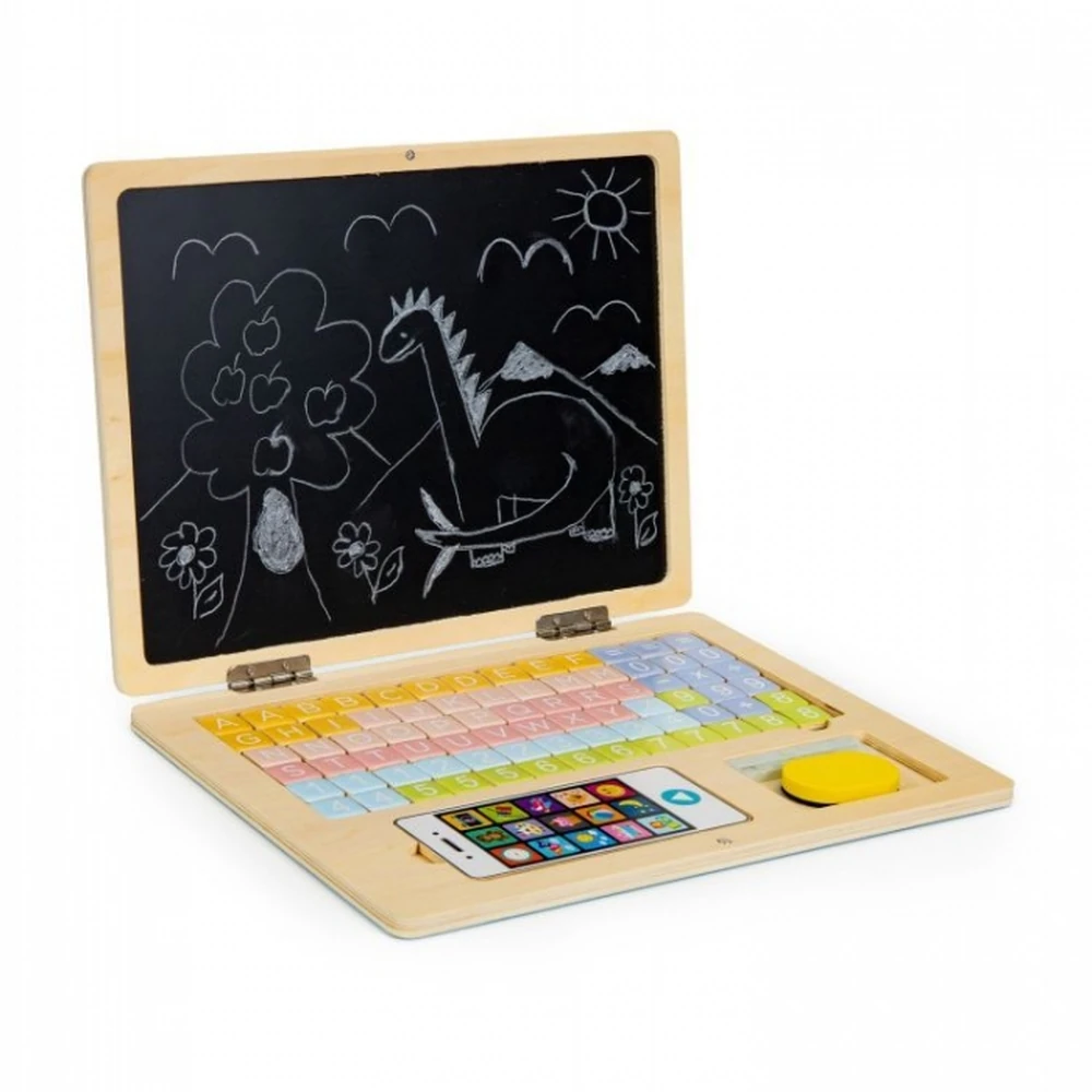 Laptop educational din lemn cu magnet si taste din lemn Ecotoys - Alb [1]