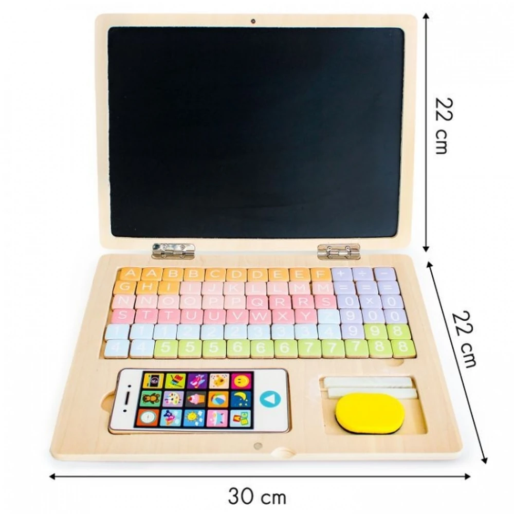Laptop educational din lemn cu magnet si taste din lemn Ecotoys - Alb [6]