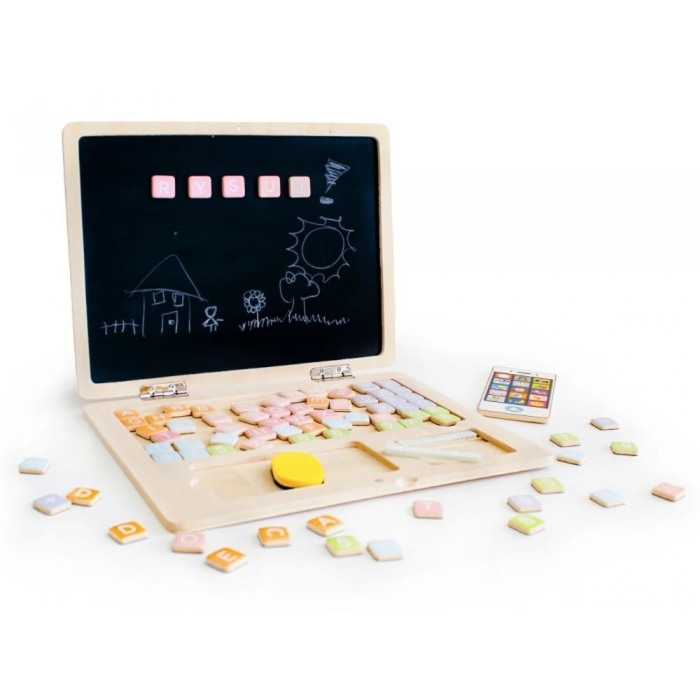Laptop educational din lemn cu magnet si taste din lemn Ecotoys - Alb [5]