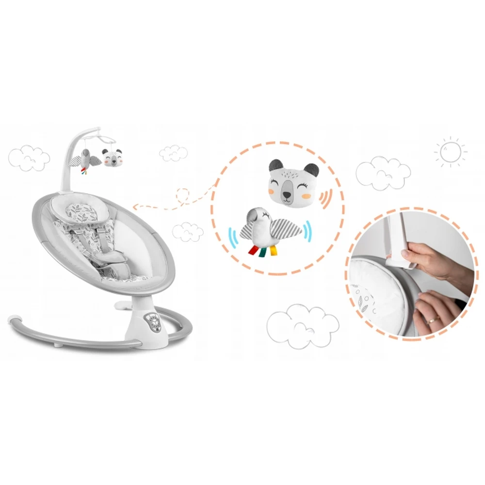 Leagan electric cu vibratii, muzica si jucarii Ricokids 705000, Gri [3]