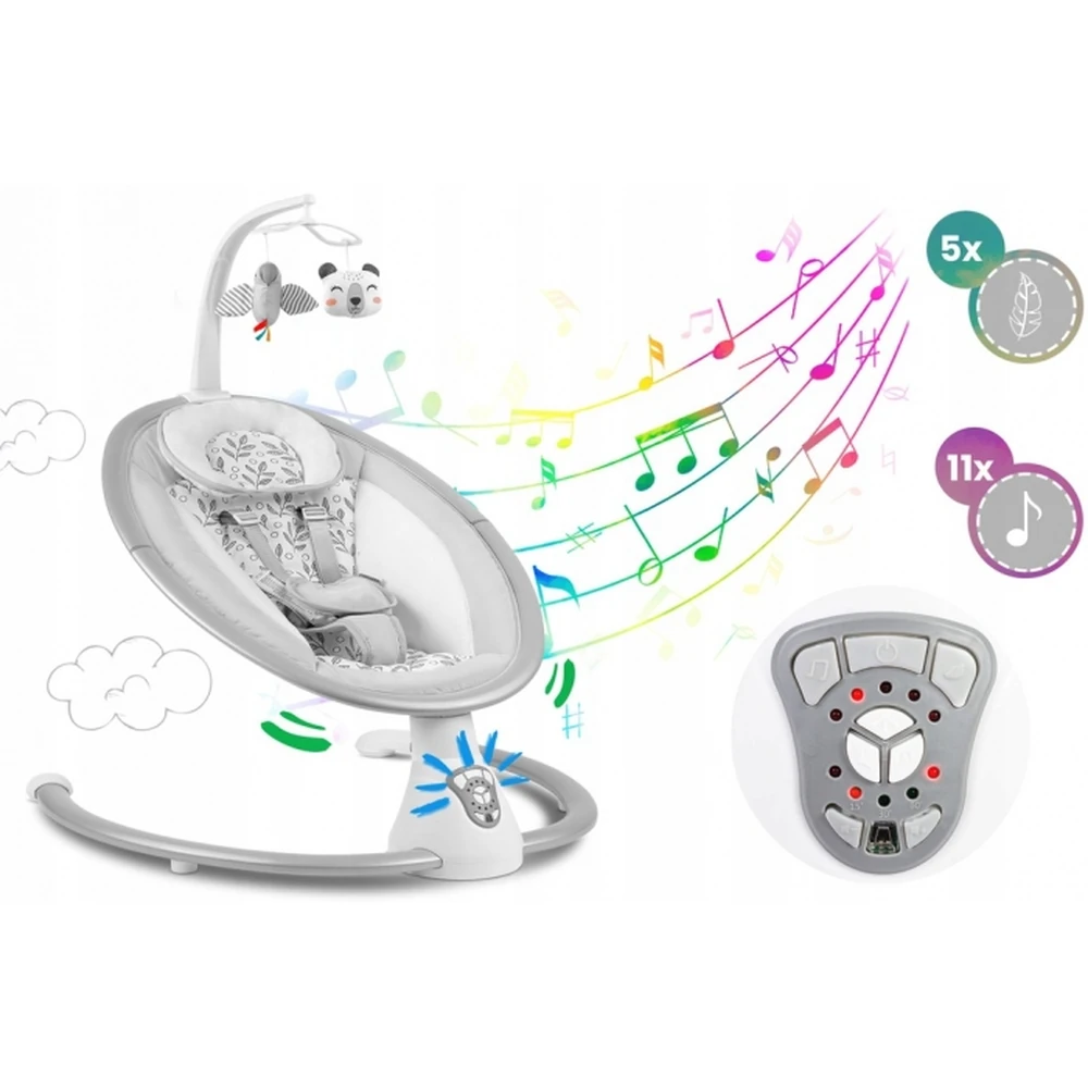 Leagan electric cu vibratii, muzica si jucarii Ricokids 705000, Gri [7]