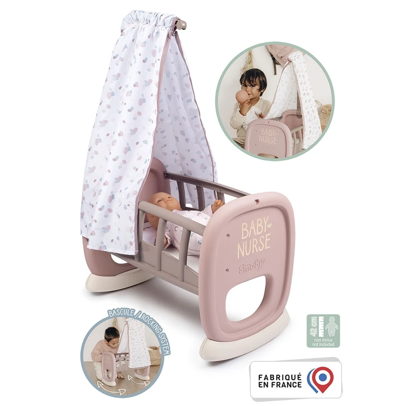 Leagan pentru papusa Smoby Baby Nurse Cradle maro cu baldachin [1]