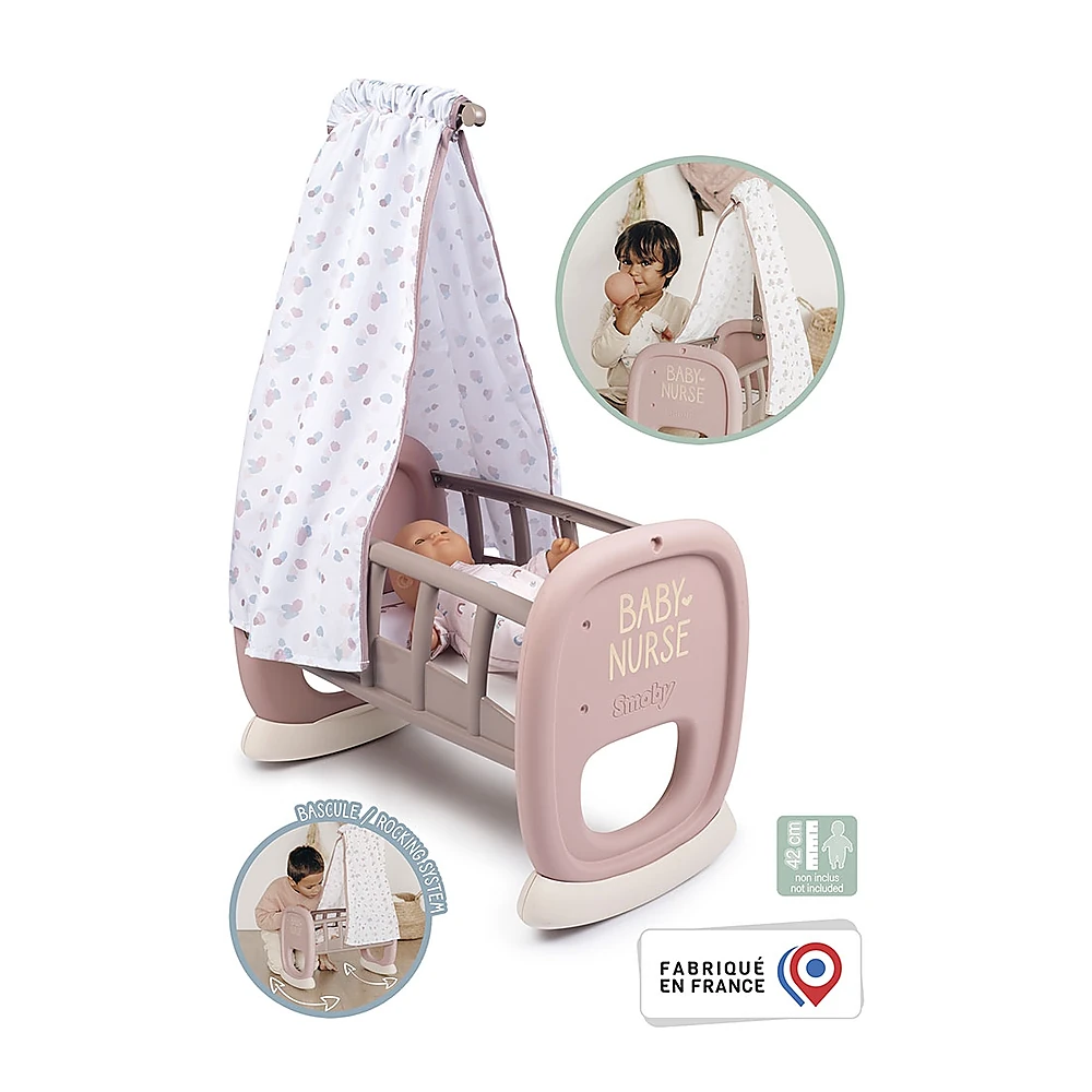 Leagan pentru papusa Smoby Baby Nurse Cradle maro cu baldachin [2]