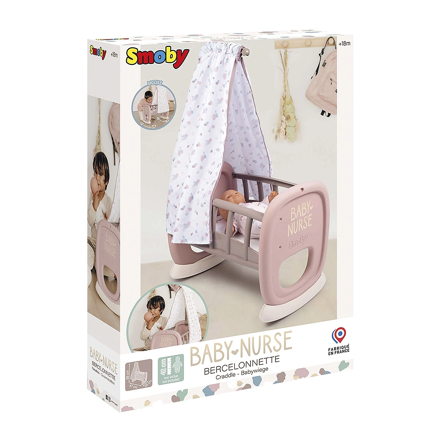 Leagan pentru papusa Smoby Baby Nurse Cradle maro cu baldachin [1]