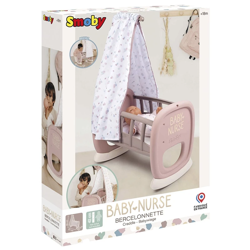 Leagan pentru papusa Smoby Baby Nurse Cradle maro cu baldachin [2]