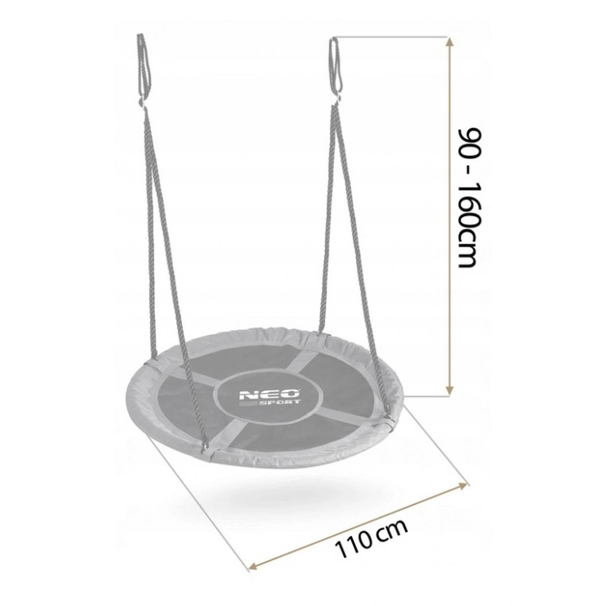 Leagan tip cuib pentru copii XXL, 110 cm, 150 kg, Neo-Sport 110311, Gri [8]