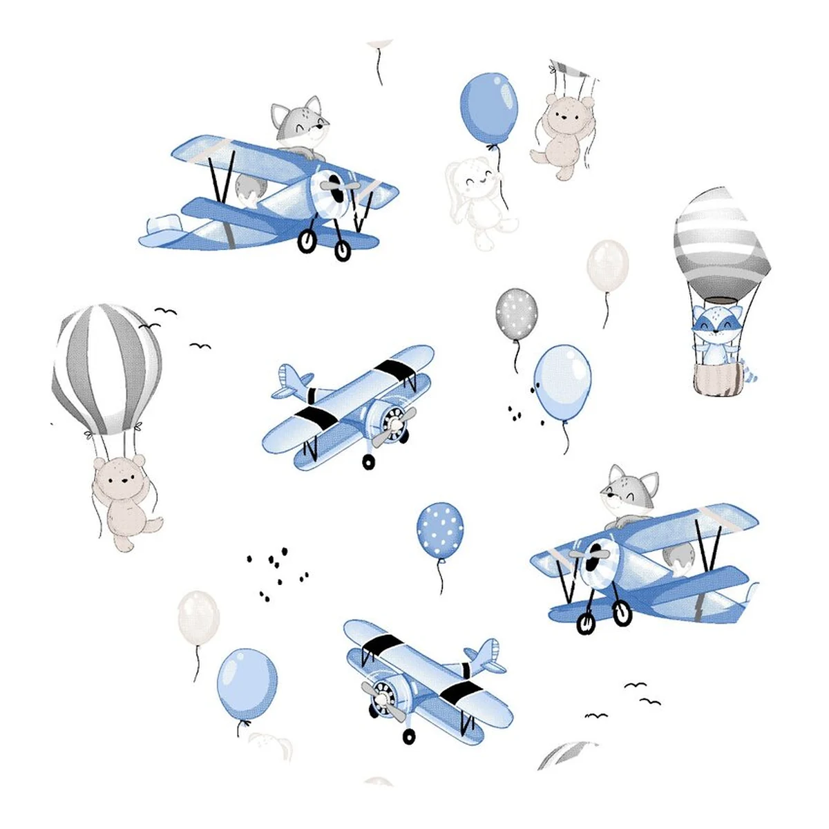 Lenjerie patut cu 3 piese, MimiNu, cearceaf 120x60 cm, paturica si pernuta, bumbac, Blue Plane [2]