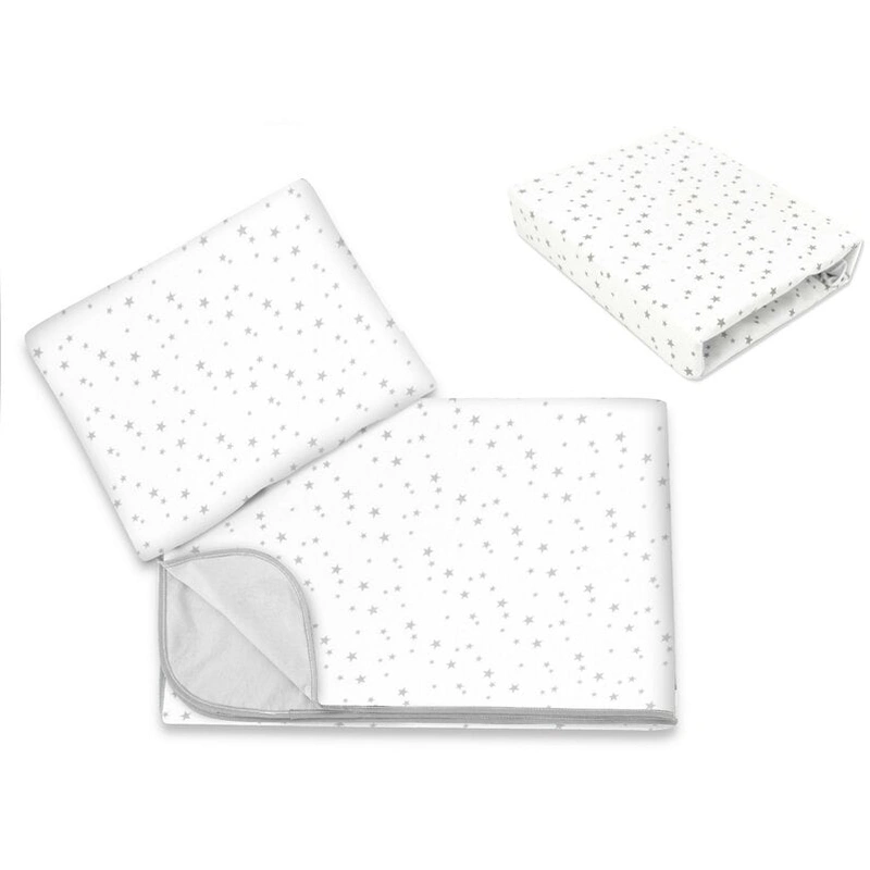 Lenjerie patut cu 3 piese, MimiNu, cearceaf 120x60 cm, paturica si pernuta, bumbac, Mini Gray Stars [1]