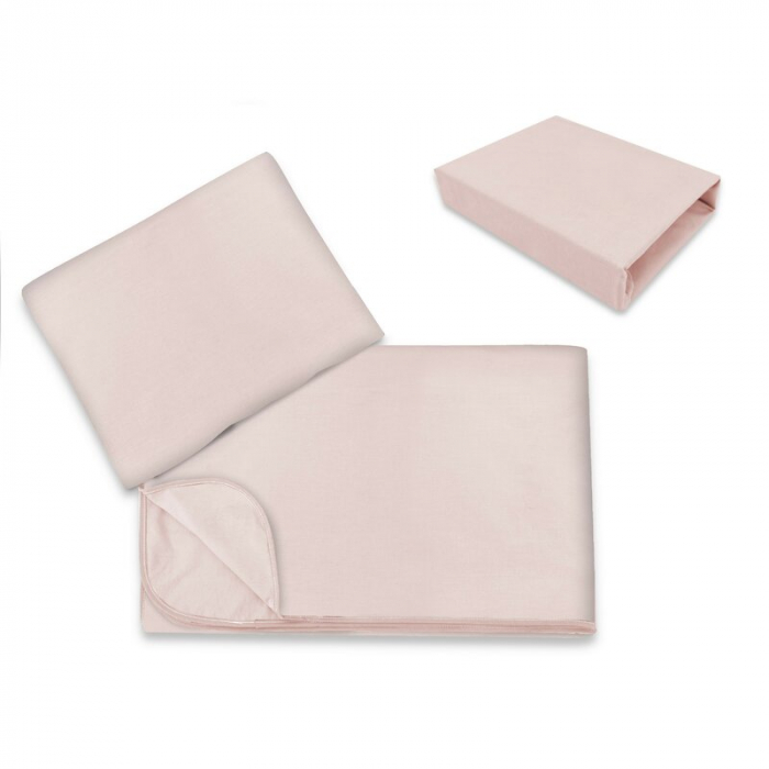 Lenjerie patut cu 3 piese, MimiNu, Cu cearceaf 120x60 cm, paturica si pernuta, bumbac 100%, Colectia Royal, Powder Pink [1]