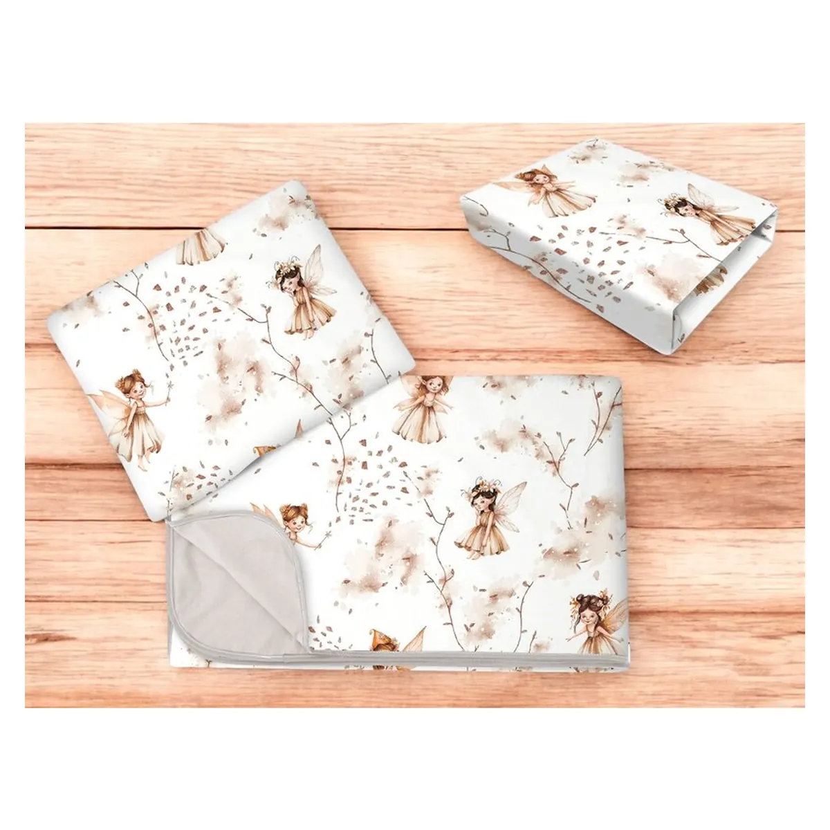 Lenjerie patut cu 3 piese, MimiNu, Cu cearceaf 120x60 cm, paturica si pernuta, bumbac 100%, Fairy [2]