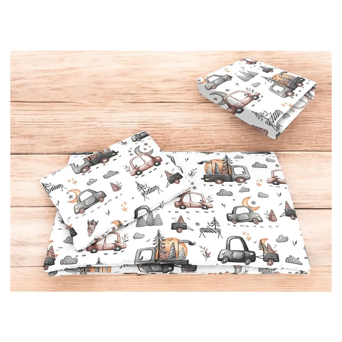 Lenjerie patut cu 3 piese, MimiNu, Cu cearceaf 120x60 cm, Pilota, Pernuta, bumbac 100%, Cars Grey [2]