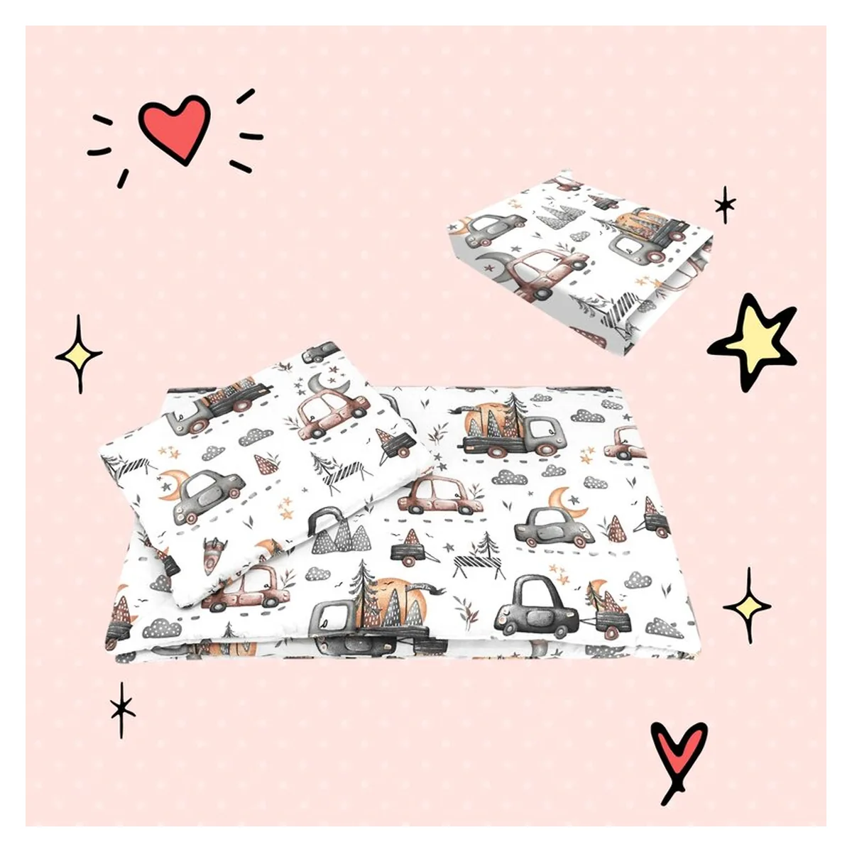 Lenjerie patut cu 3 piese, MimiNu, Cu cearceaf 120x60 cm, Pilota, Pernuta, bumbac 100%, Cars Grey [3]