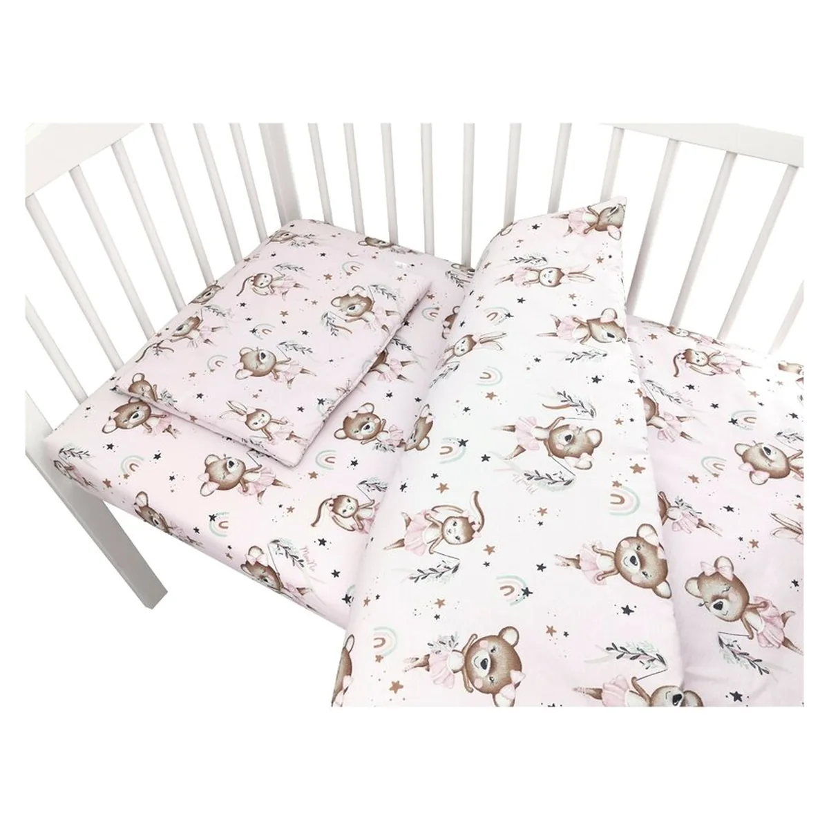 Lenjerie patut cu 3 piese, MimiNu, Cu cearceaf 120x60 cm, Pilota, Pernuta, bumbac 100%, Little Ballerina Pink [3]