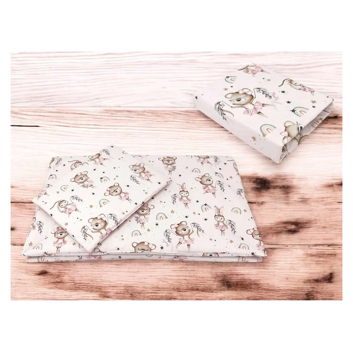 Lenjerie patut cu 3 piese, MimiNu, Cu cearceaf 120x60 cm, Pilota, Pernuta, bumbac 100%, Little Ballerina Pink [2]