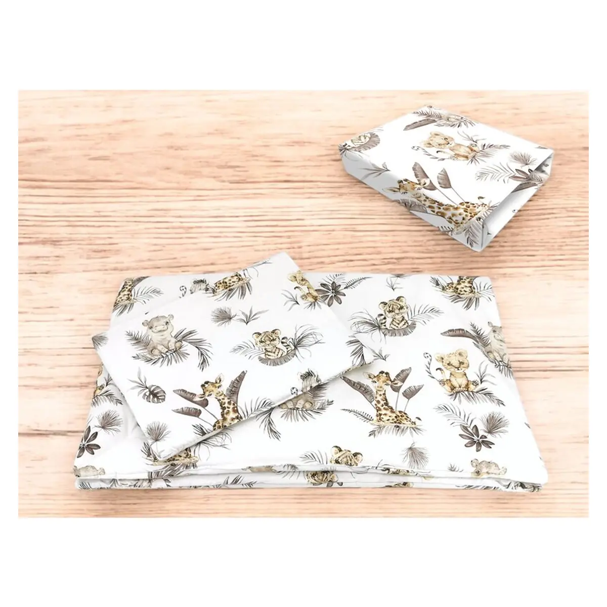 Lenjerie patut cu 3 piese, MimiNu, Cu cearceaf 120x60 cm, Pilota, Pernuta, bumbac 100%, Savanna [2]