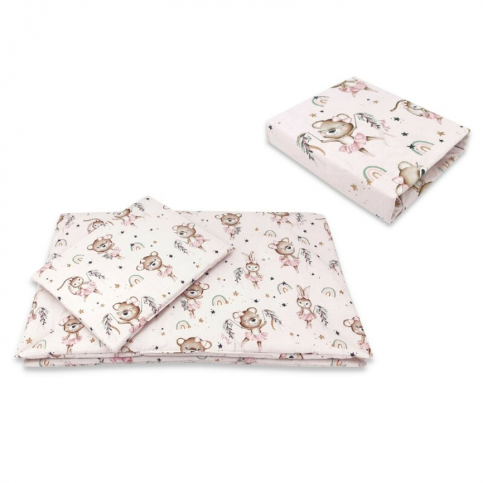 Lenjerie patut cu 3 piese, MimiNu, Cu cearceaf 120x60 cm, Pilota, Pernuta, bumbac 100%, Little Ballerina Pink [1]