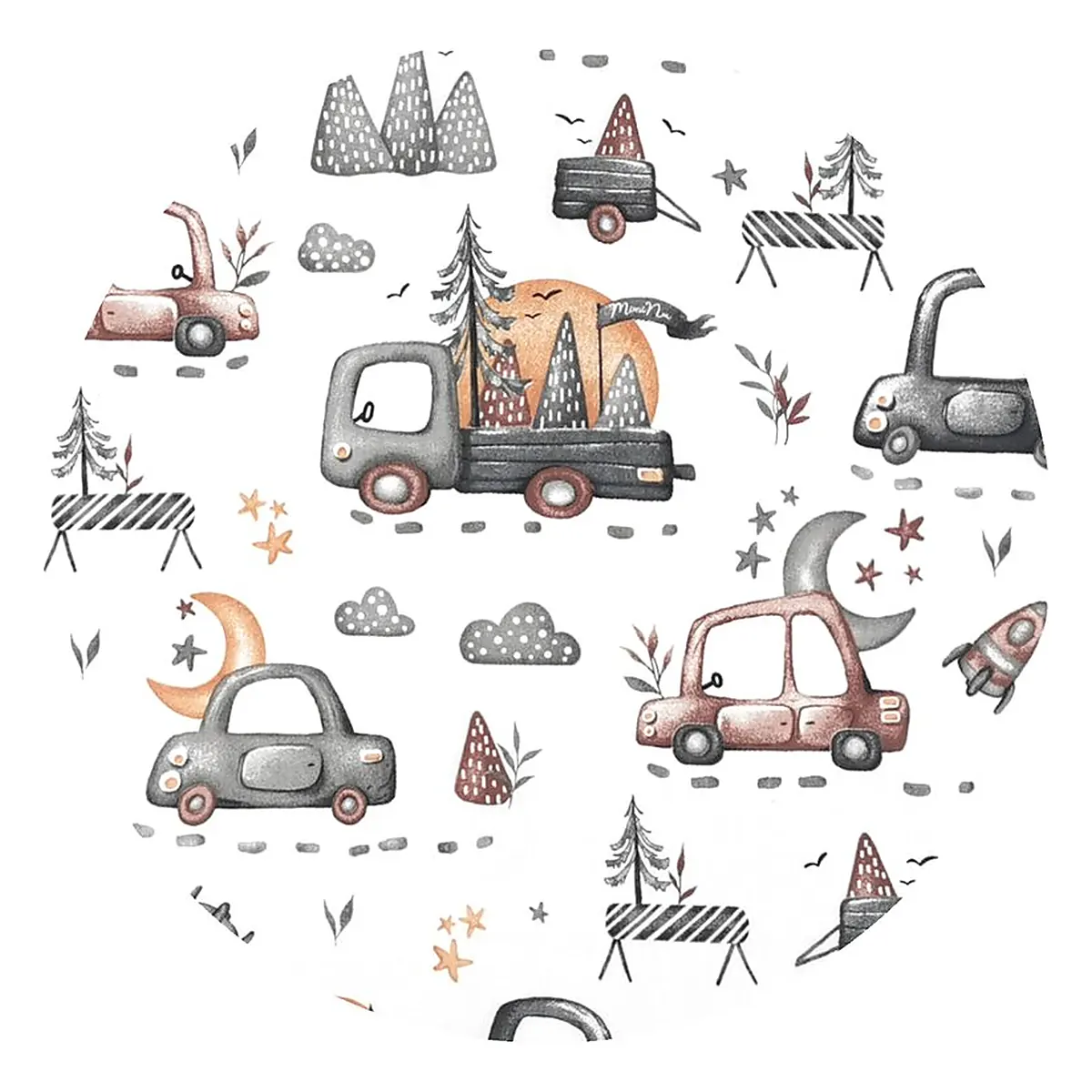 Lenjerie patut cu 3 piese, MimiNu, Pentru patut 120x60 cm, Cu protectie laterala, Cars Grey [4]