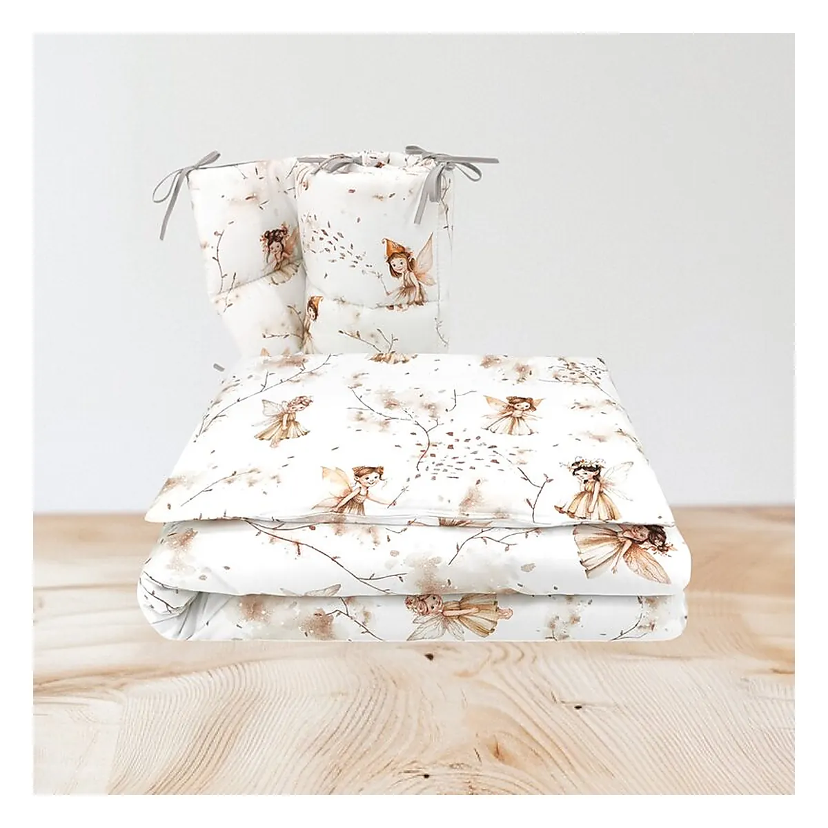 Lenjerie patut cu 3 piese, MimiNu, Pentru patut 120x60 cm, Cu protectie laterala, Fairy [2]