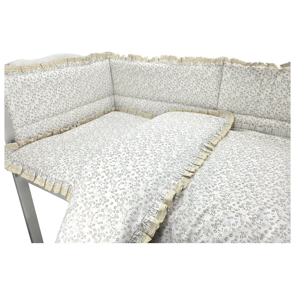 Lenjerie patut cu 3 piese, MimiNu, Premium, Pentru patut 120x60 cm, protectie laterala, bumbac certificat, Meadow [2]