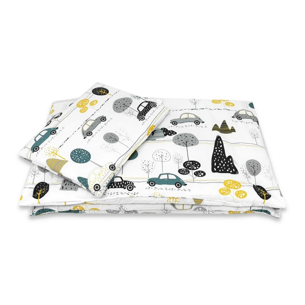 Lenjerie patut cu 5 piese, MimiNu, Cu cearceaf 120x60 cm, Pilota, Pernuta, 2 aparatori, bumbac 100%, Childrens Journey Grey [5]