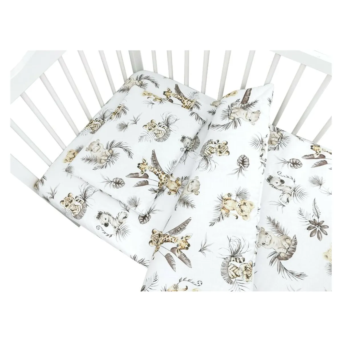 Lenjerie patut cu 5 piese, MimiNu, Cu cearceaf 120x60 cm, Pilota, Pernuta, 2 aparatori, bumbac 100%, Savanna [2]