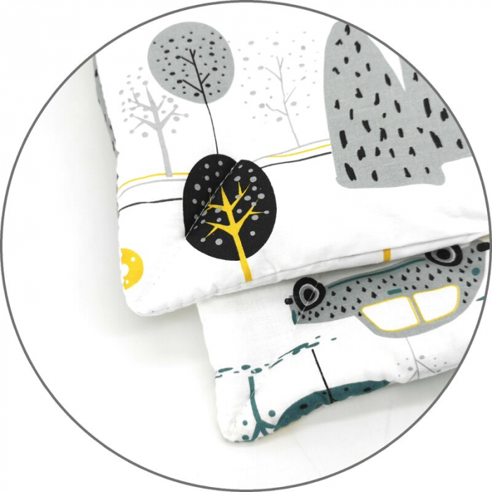 Lenjerie patut cu 5 piese, MimiNu, Cu cearceaf 120x60 cm, Pilota, Pernuta, 2 aparatori, bumbac 100%, Childrens Journey Grey [5]