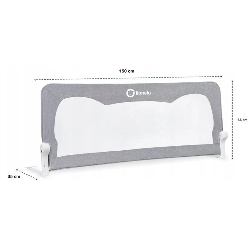 Lionelo - Bariera protectie pat Hanna , Cu buzunar accesorii, 150x66 cm, Conform cu standardul european de securitate BS7072, Gri [5]