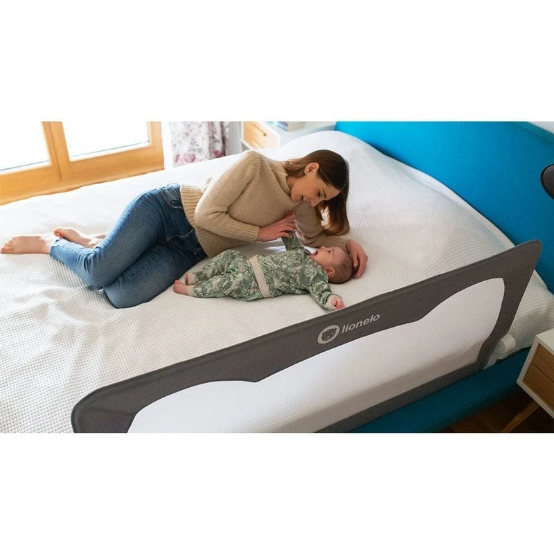 Lionelo - Bariera protectie pat Hanna , Cu buzunar accesorii, 150x66 cm, Conform cu standardul european de securitate BS7072, Gri [11]