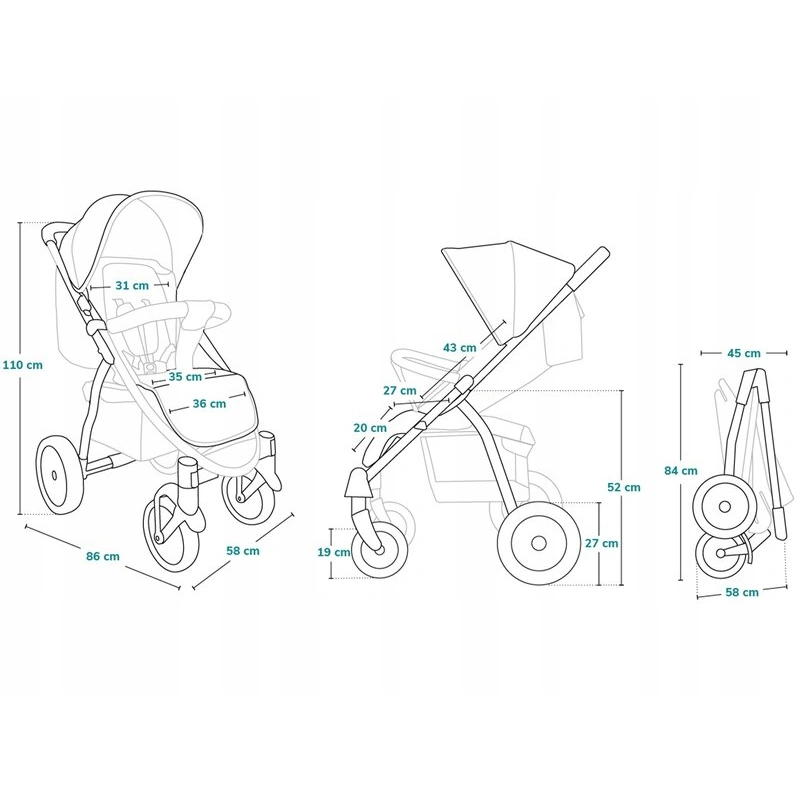 Lionelo - Carucior sport Annet Tour, De la nastere, Cu capotina impermeabila, Cu filtru UPF 50+, Cu maner reglabil, Plasa de tantari, Suport biberon, Saculet pentru picioare, Pana la 22 kg, Cu certifi [23]