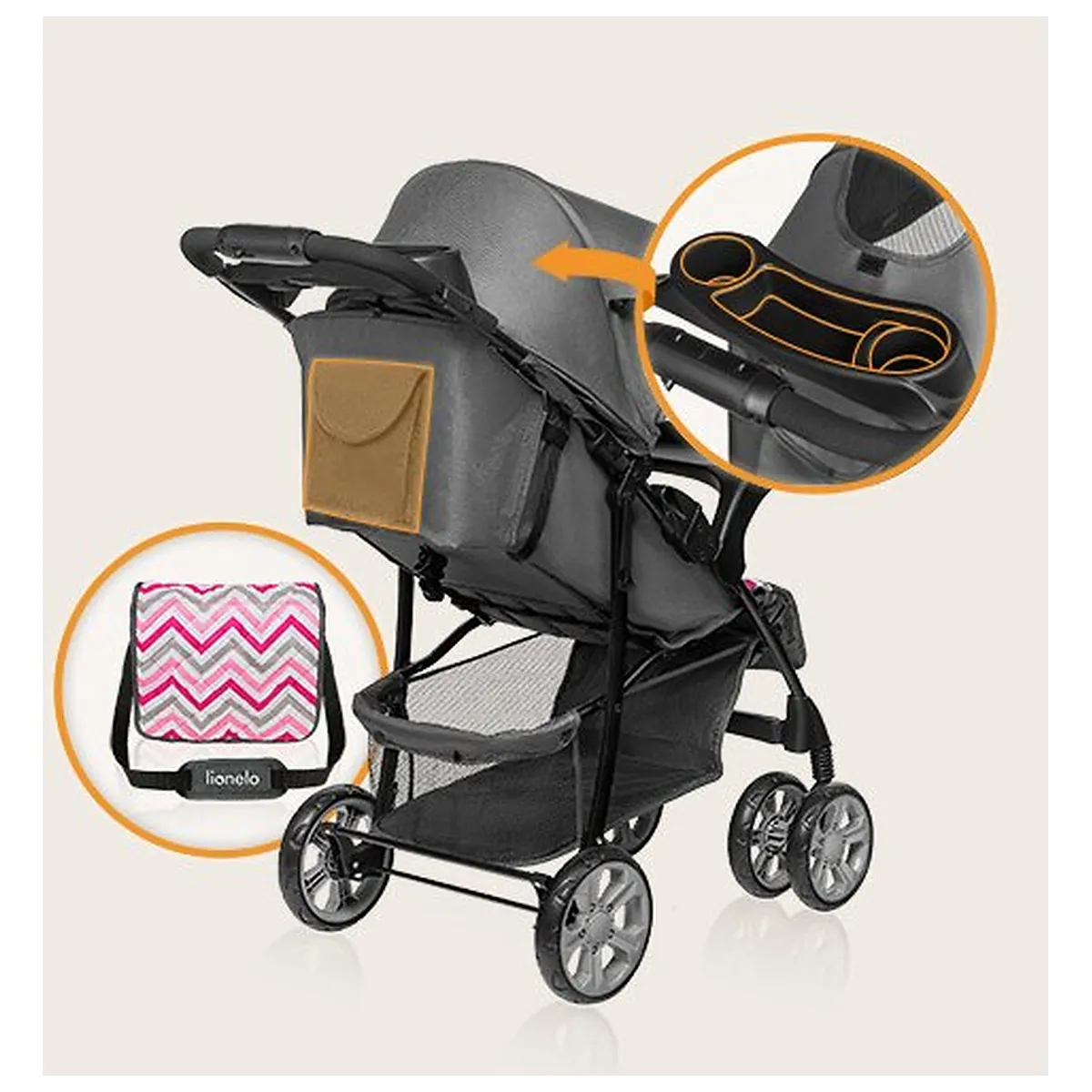 Lionelo - Carucior sport Emma Plus, Cu tavita, 2 Suporturi pentru pahar, Geanta accesorii, Conform cu standardul [19]