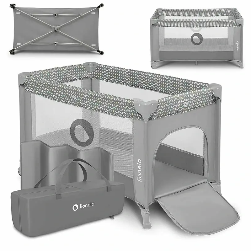 Lionelo - Patut pliant cu un nivel Stefi, Cu intrare laterala cu fermoar, 2 roti, 120x60 cm, Conform cu standardul european de securitate EN 716, Grey [2]