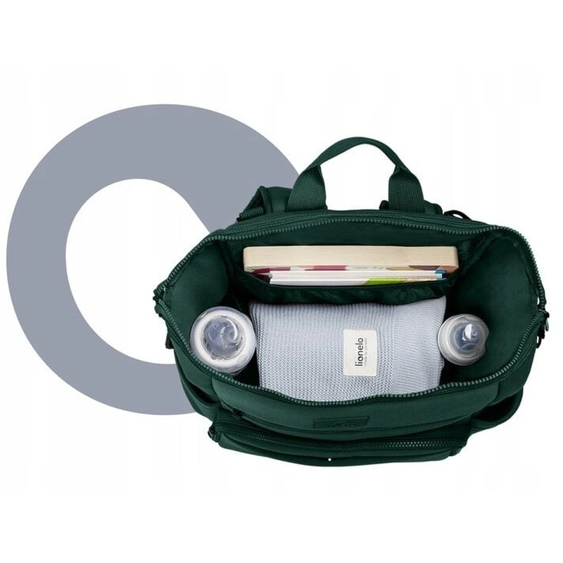 Lionelo - Rucsac impermeabil pentru mamici Cube, Cu 12 compartimente si salteluta de schimbat, Cu prindere universala de carucior, 36 x 36 x 23 cm, Verde [11]