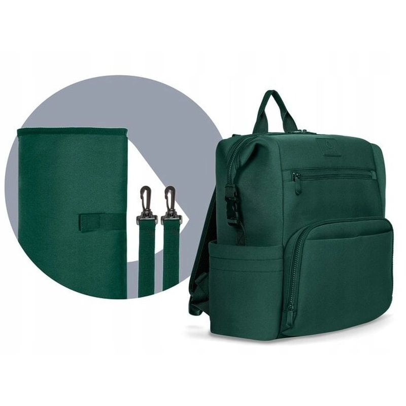 Lionelo - Rucsac impermeabil pentru mamici Cube, Cu 12 compartimente si salteluta de schimbat, Cu prindere universala de carucior, 36 x 36 x 23 cm, Verde [9]