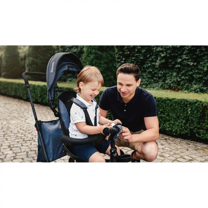 Lionelo - Tricicleta Tris, Mecanism de pedalare libera, Suport picioare, Control al directiei, Scaun reversibil, Rotire 360 grade, Pliabila, Conform cu standardul europeane de securitate EN71, Albastr [22]