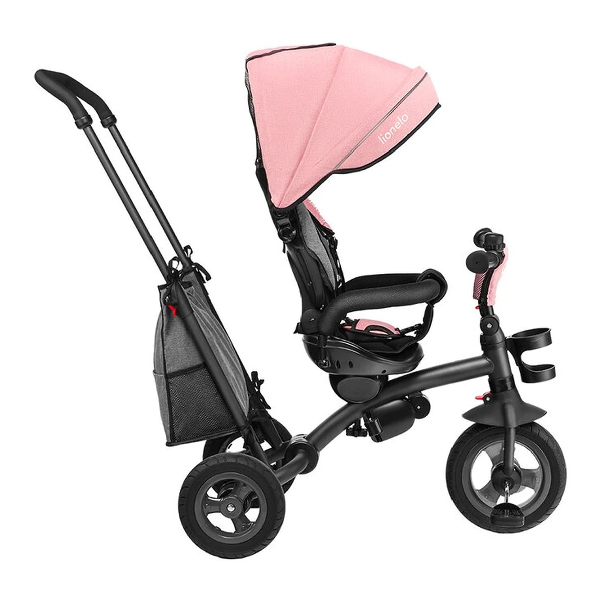 Lionelo - Tricicleta Tris, Mecanism de pedalare libera, Suport picioare, Control al directiei, Scaun reversibil, Rotire 360 grade, Pliabila, Conform cu standardul europeane de securitate EN71, Roz/Gri [11]