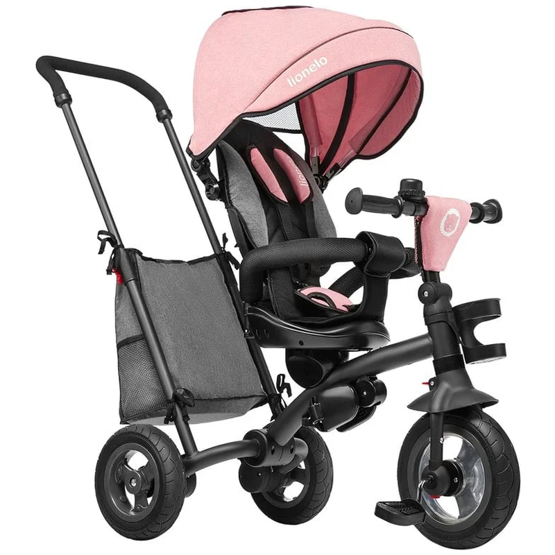 Lionelo - Tricicleta Tris, Mecanism de pedalare libera, Suport picioare, Control al directiei, Scaun reversibil, Rotire 360 grade, Pliabila, Conform cu standardul europeane de securitate EN71, Roz/Gri [3]