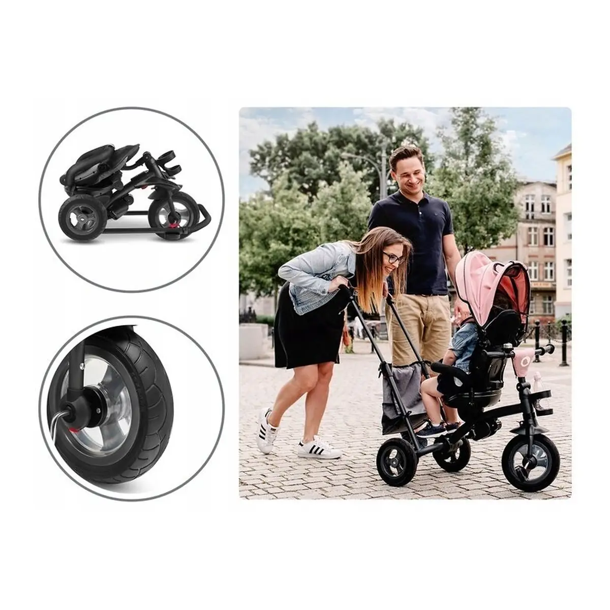 Lionelo - Tricicleta Tris, Mecanism de pedalare libera, Suport picioare, Control al directiei, Scaun reversibil, Rotire 360 grade, Pliabila, Conform cu standardul europeane de securitate EN71, Roz/Gri [35]