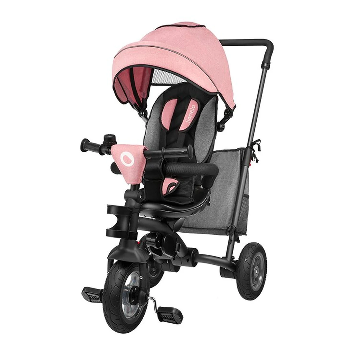 Lionelo - Tricicleta Tris, Mecanism de pedalare libera, Suport picioare, Control al directiei, Scaun reversibil, Rotire 360 grade, Pliabila, Conform cu standardul europeane de securitate EN71, Roz/Gri [5]