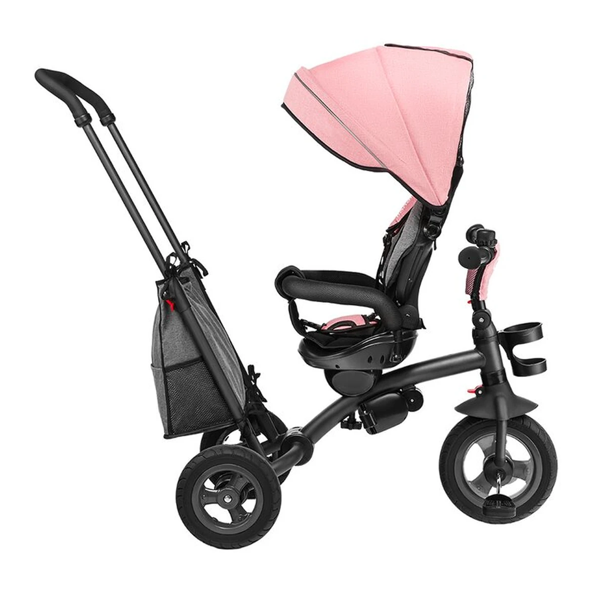 Lionelo - Tricicleta Tris, Mecanism de pedalare libera, Suport picioare, Control al directiei, Scaun reversibil, Rotire 360 grade, Pliabila, Conform cu standardul europeane de securitate EN71, Roz/Gri [12]