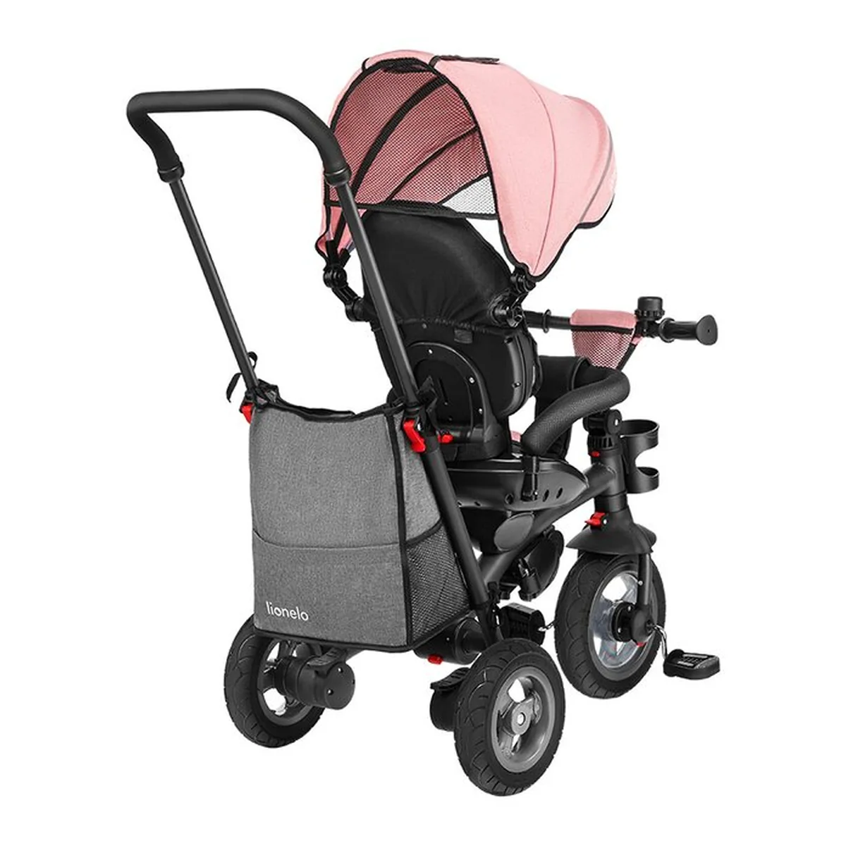 Lionelo - Tricicleta Tris, Mecanism de pedalare libera, Suport picioare, Control al directiei, Scaun reversibil, Rotire 360 grade, Pliabila, Conform cu standardul europeane de securitate EN71, Roz/Gri [13]