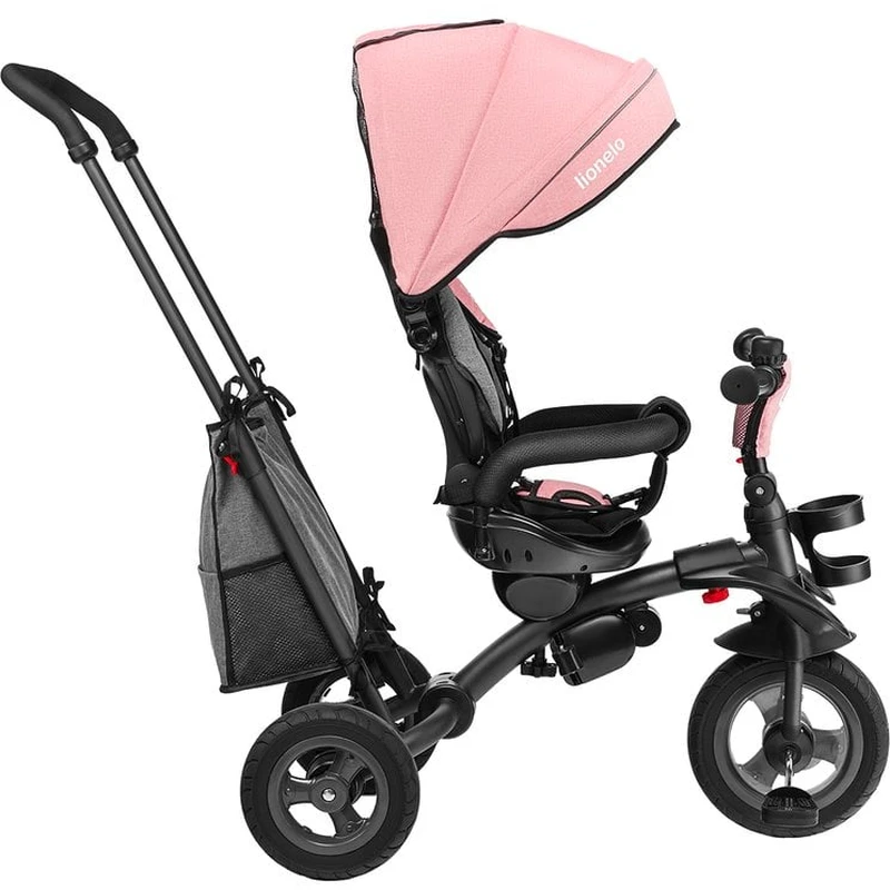 Lionelo - Tricicleta Tris, Mecanism de pedalare libera, Suport picioare, Control al directiei, Scaun reversibil, Rotire 360 grade, Pliabila, Conform cu standardul europeane de securitate EN71, Roz/Gri [4]