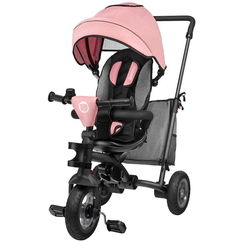 Lionelo - Tricicleta Tris, Mecanism de pedalare libera, Suport picioare, Control al directiei, Scaun reversibil, Rotire 360 grade, Pliabila, Conform cu standardul europeane de securitate EN71, Roz/Gri [1]