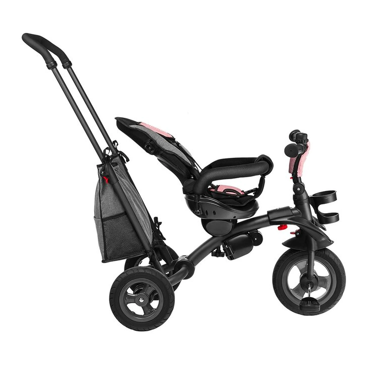 Lionelo - Tricicleta Tris, Mecanism de pedalare libera, Suport picioare, Control al directiei, Scaun reversibil, Rotire 360 grade, Pliabila, Conform cu standardul europeane de securitate EN71, Roz/Gri [18]